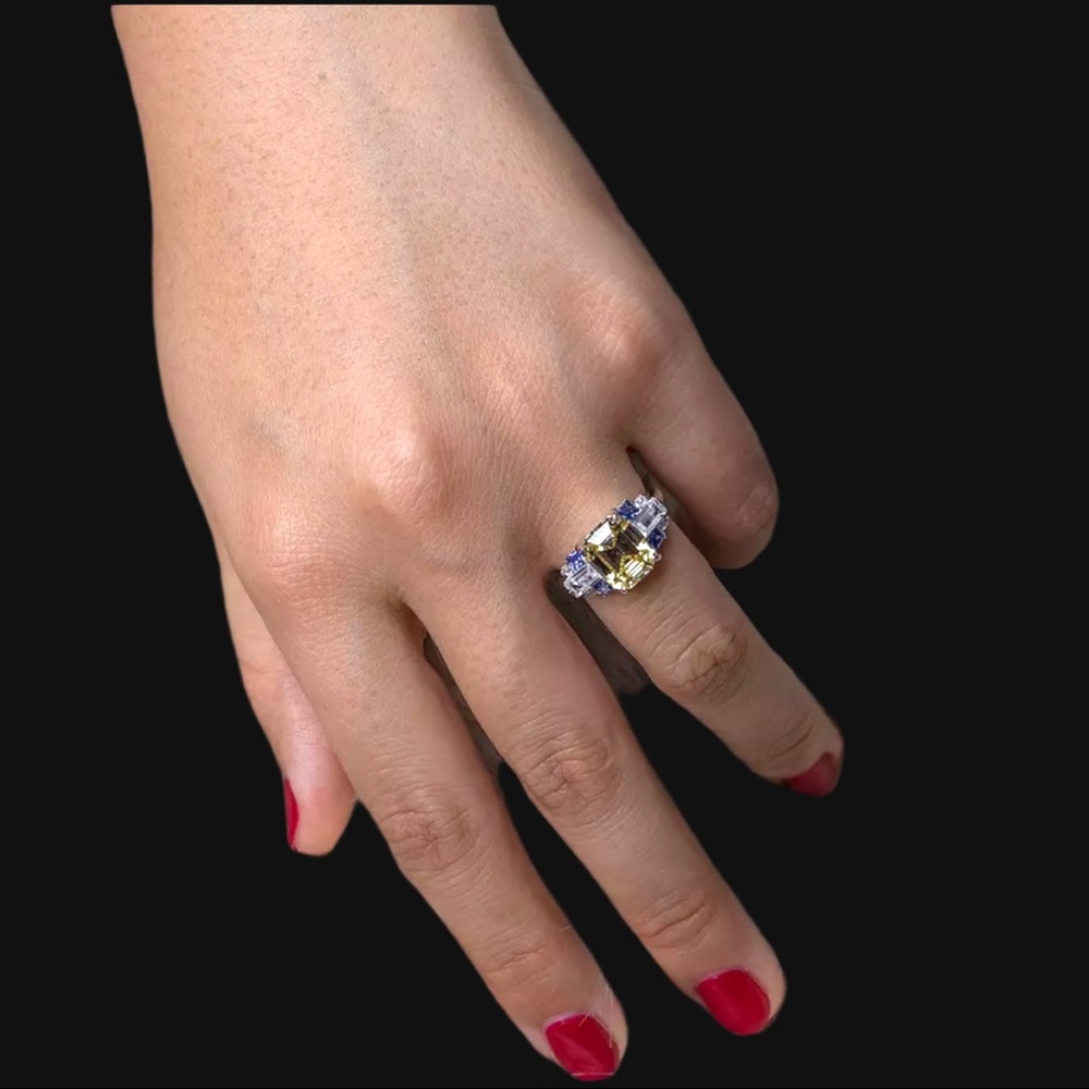 The Litsa Art Deco Sapphire Diamond 925 Silver Ring - Picture 9 of 10